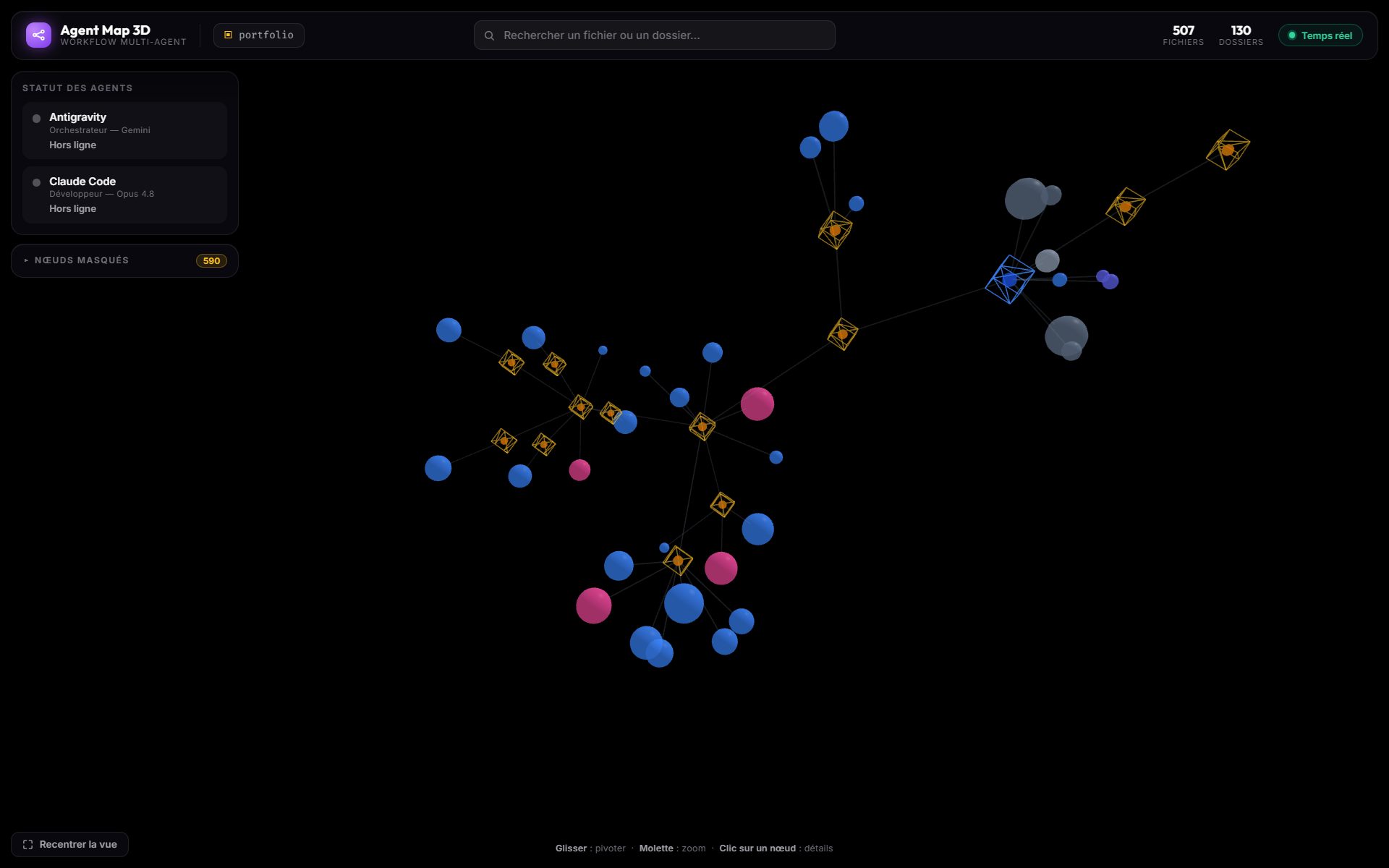 Aperçu de l'interface 3D de Workflow Visualizer